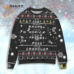 friends eat like joey dress like rachel snowflake ugly christmas sweater