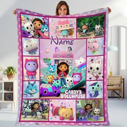 gabbys dollhouse fleece blanket, personalized gabby blanket, gabby an