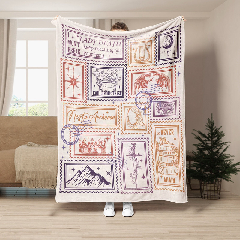 Nesta Archeron, Silver Flames Book Blanket Sarah J Maas Velaris Crescent City Rhysand Cassian SJM Bookish Fleece Blanket.jpg