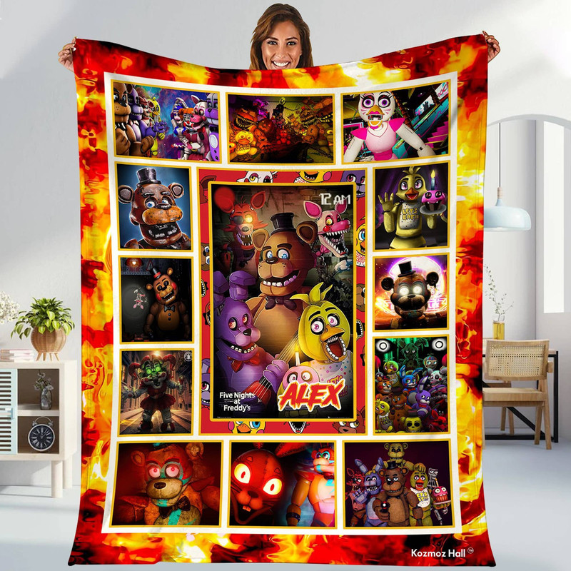 Five Nights At Freddy's Blanket  Personalized Five Nights At Freddy's  Freddy Fazbear Bonnie Chica Foxy Blanket Horror Halloween Blanket.jpg