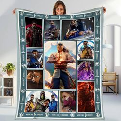mortal kombat fleece blanket  sub-zero liu kang johnny cage blanket  m
