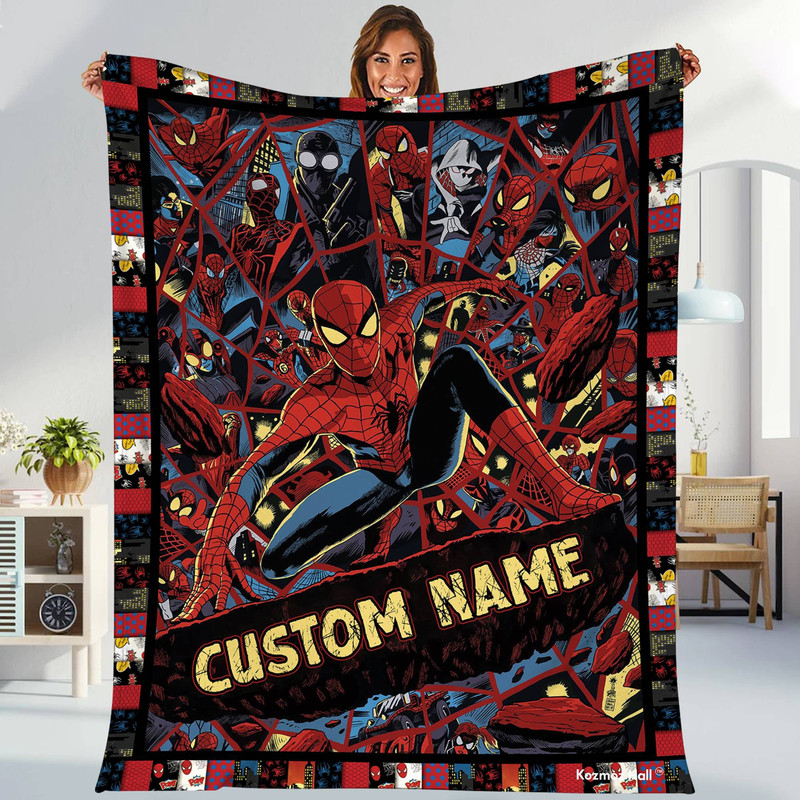 Personalized Peter Parker Spiderman Blanket Spiderman Fleece Blanket Spiderman Birthday Theme Party Spiderman Christmas Gift For Kids.jpg