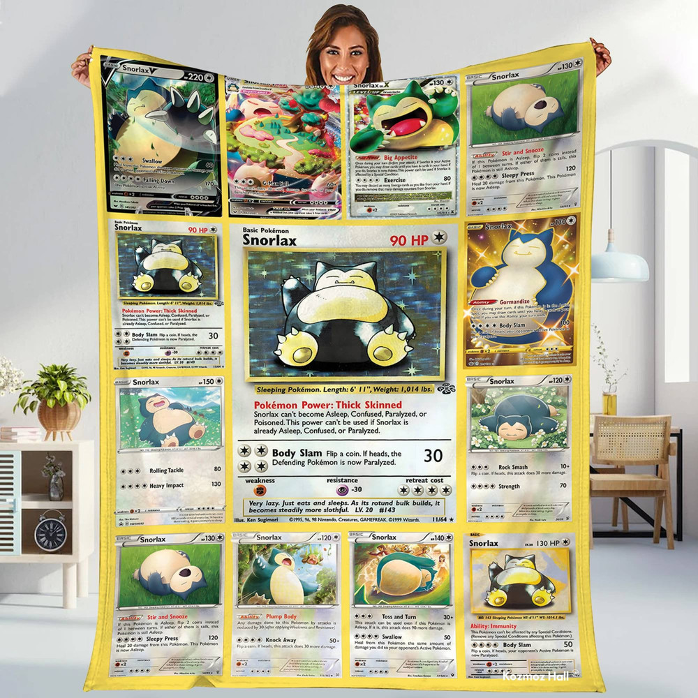 Snorlax Trading Collection Card Fleece Blanket  Pokeball Snorlax Blanket  Japanese Anime Throw Blanket for Bed Couch Sofa.jpg