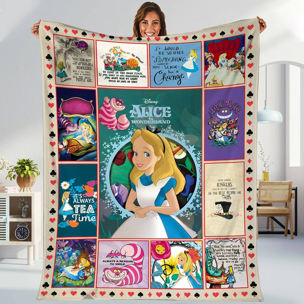 Alice In Wonderland Blanket Mad Hatter Cheshire Cat White Rabbit Fleece Blanket Disneyland Blanket Throw Blanket for Bed Couch Sofa.jpg