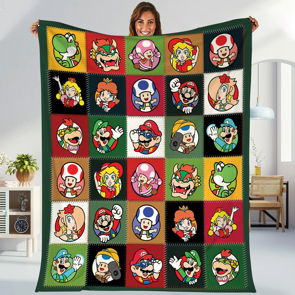 Super Mario Blanket  Mario Luigi Bowser Princess Peach Fleece Blanket   Mario Video Game Throw Blanket for Bed Couch Sofa.jpg