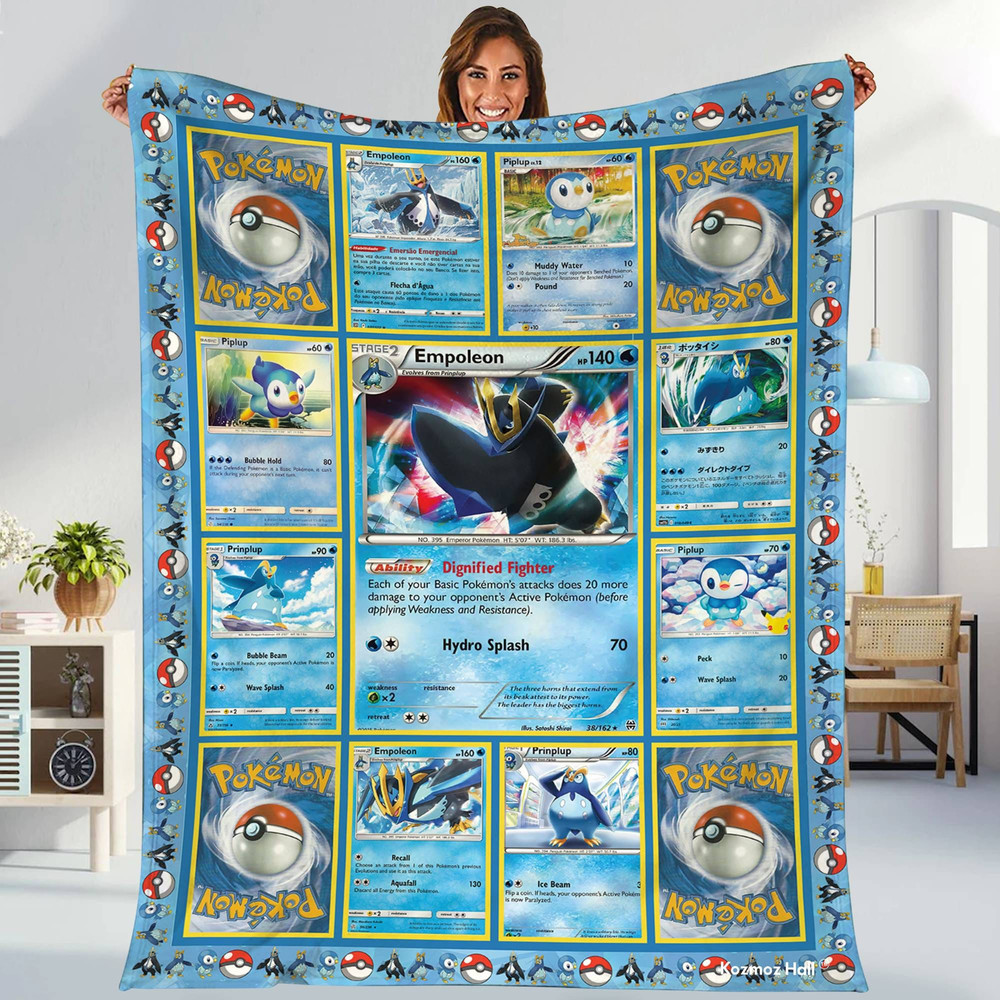 Empoleon Fleece Blanket  Piplup Evolutions Trading Card Blanket  Lover Anime Piplup Blanket  Anime Lover Collection Card Blanket.jpg