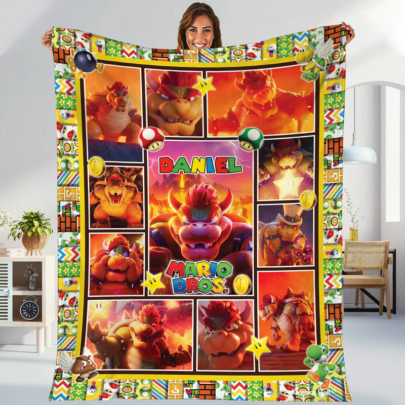 Super Mario Bros Bowser Fleece Blanket Bowser Princess Peach Blanket Mario Luigi Video Game Throw Blanket for Bed Couch Sofa.jpg