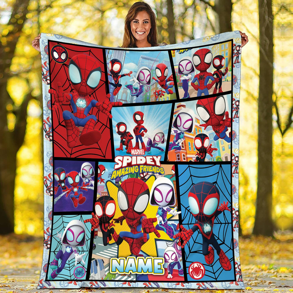 Personalized Spidey And Amazing Friends Fleece Blanket Spider Man Blanket Spiderman Ghost Spider Throw Blanket for Bed Couch Sofa.jpg