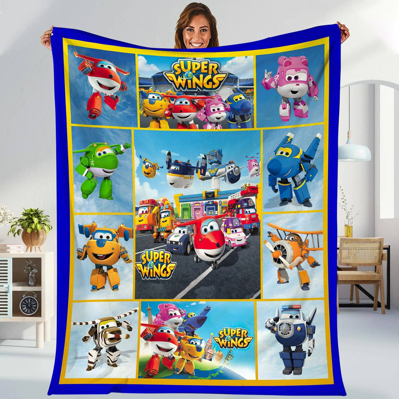 Super Wings Fleece Blanket  Chase, Remi, Jett, Paul, Sky, Roy Blanket  Super Wings Cartoon Throw Blanket for Bed Couch Sofa.jpg