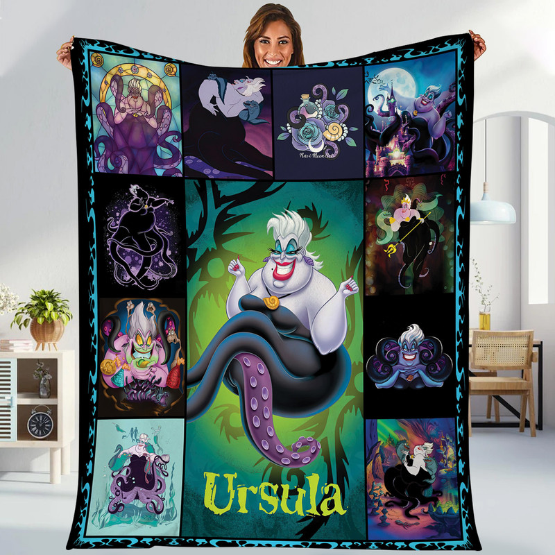 Villains Ursual Fleece Blanket Ariel Princess Little Mermaid Blanket Villains Disneyland Fleece Blanket for Bed Couch Sofa.jpg