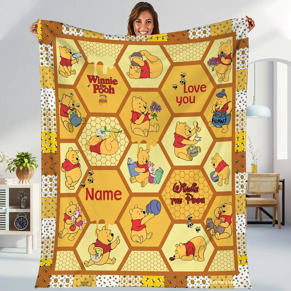 Personalized Winnie The Pooh Blanket Winnie Pooh Fleece Blanket Pooh Birthday Gifts Pooh Bear Christmas Gift For Kids.jpg