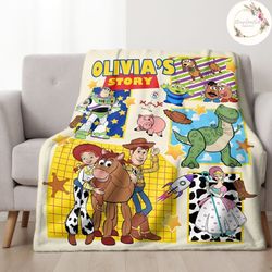 personalized disney pixar toy story blanket, custom name baby girl boy