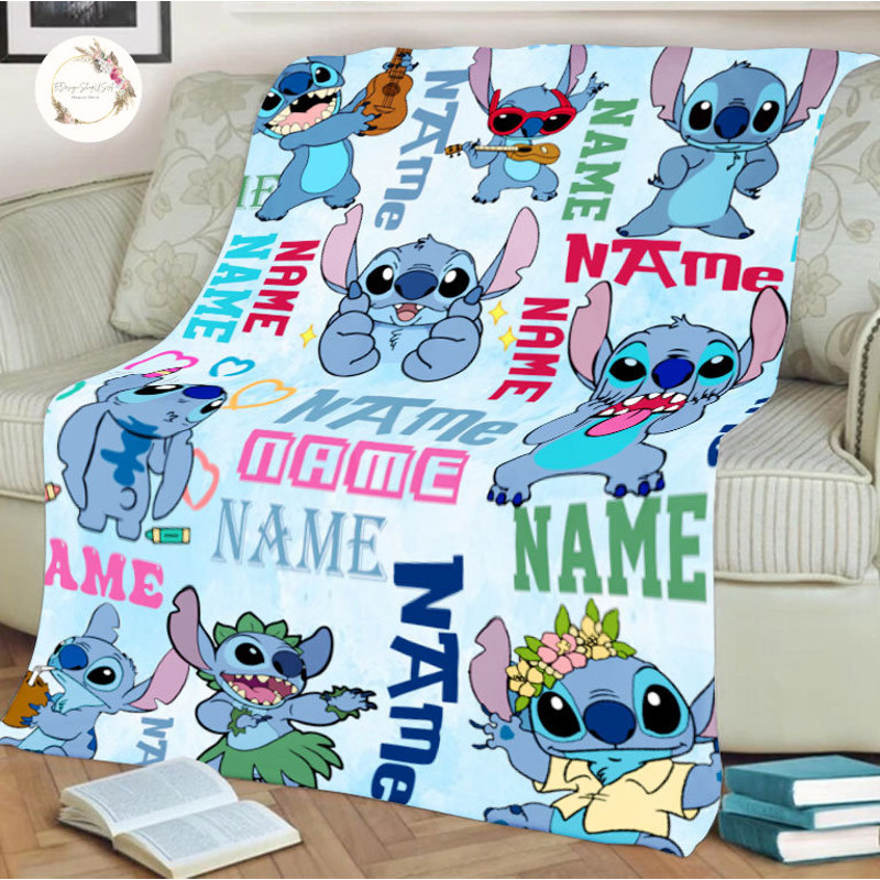 Personalized Watercolor Stitch Blanket, Kid Name Blanket, Cartoon Movie Blanket, Disney Stitch Blanket, Custom Stitch Birthday Gift.jpg