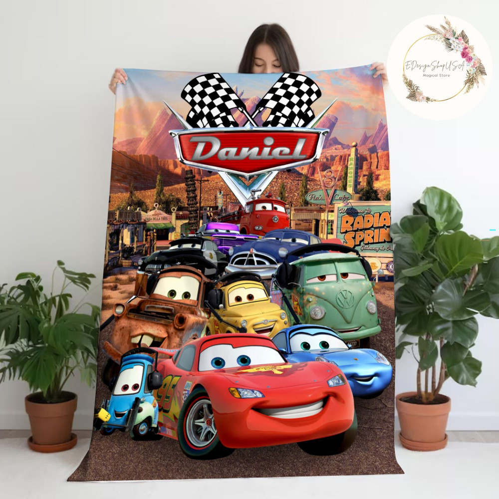 Personalized Disney Cars Blanket, Custom Name Pixar Cars Blanket, Lightning McQueen Tow mater Characters Blanket, Cars Birthday Gift.jpg