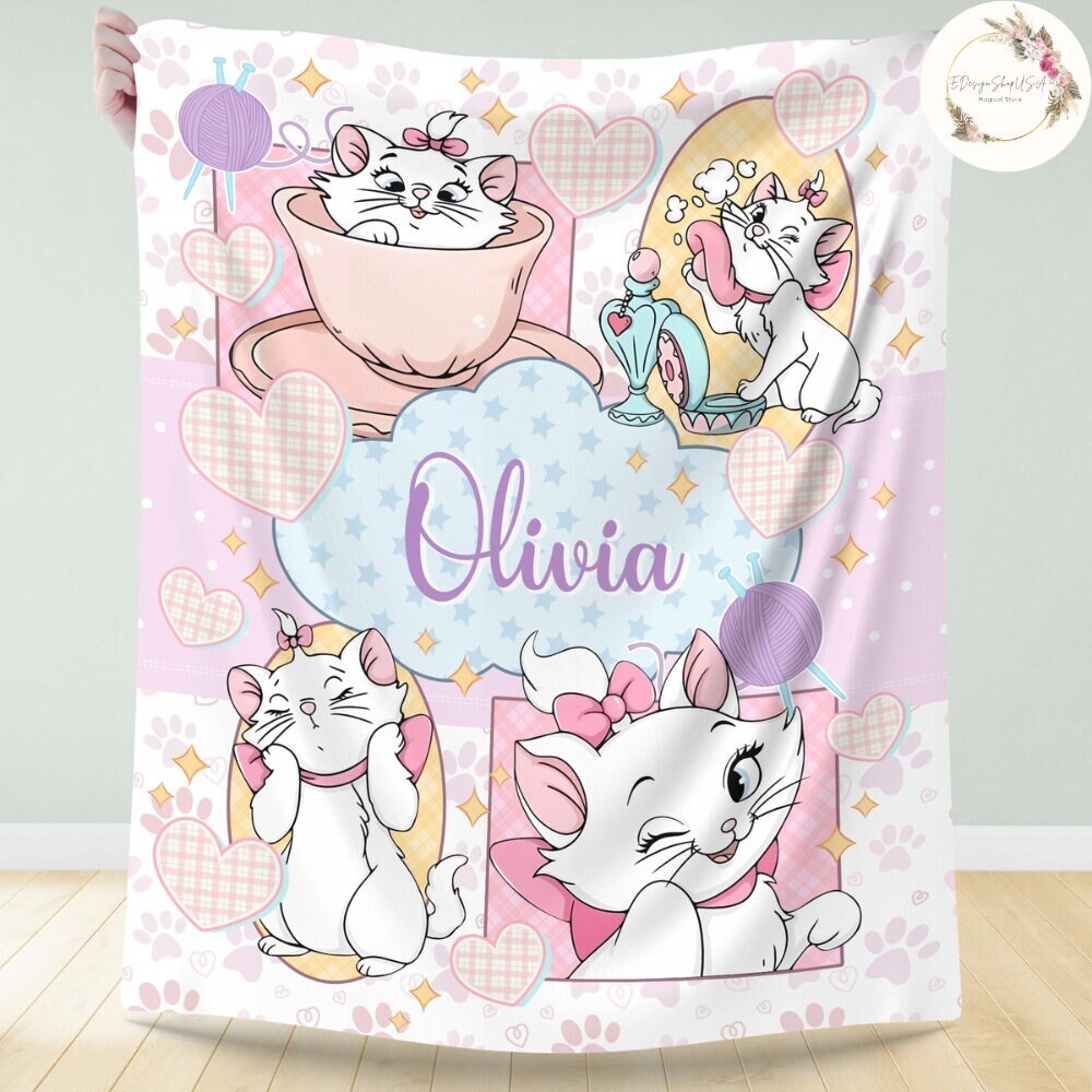 Personalized Disney The Aristocats Marie Blanket, Custom Name Cat Lovers Baby Girl Blanket, Life Is Better With A Cat, Cat Mom Dad Gifts.jpg