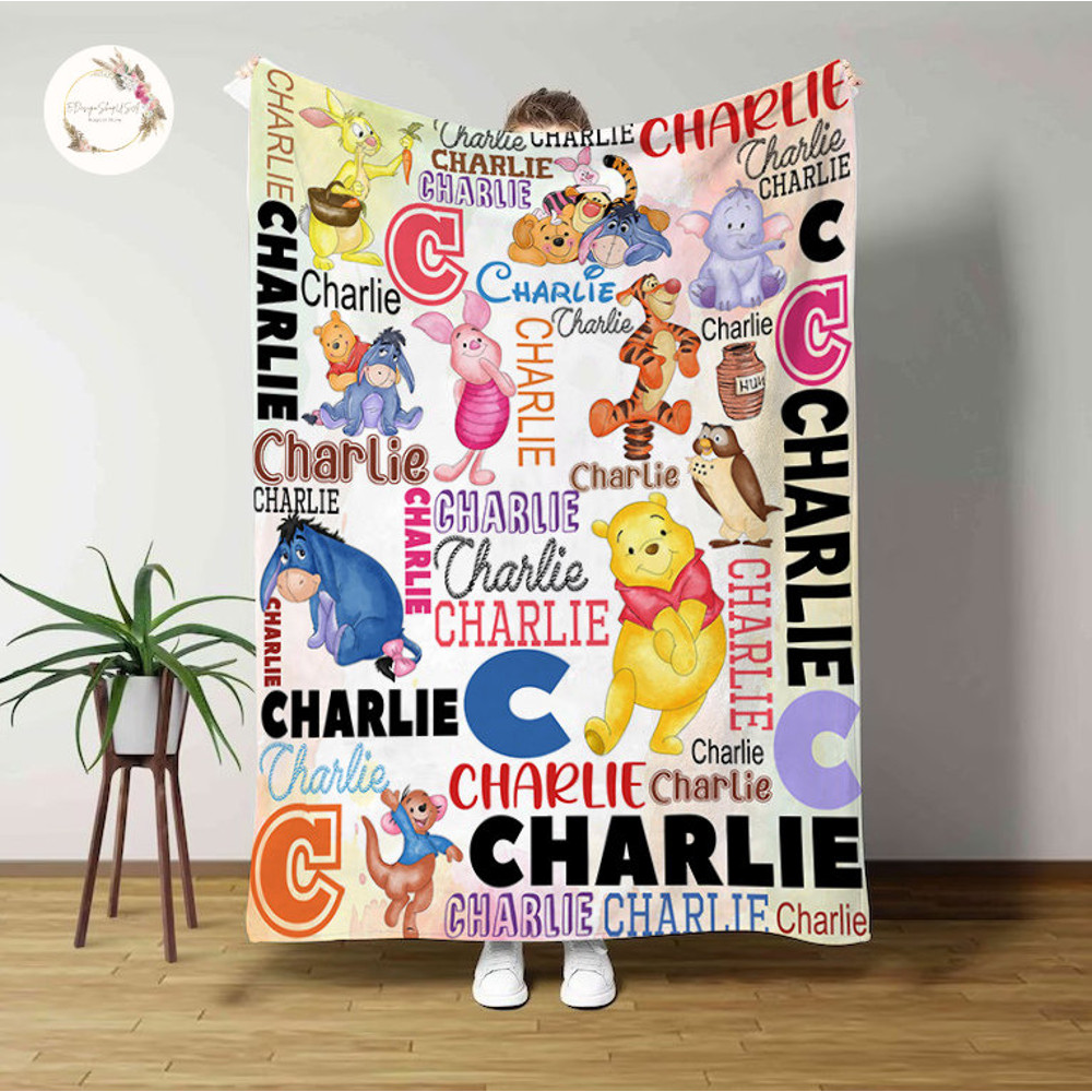 Personalized Pooh and Friends Blanket, Custom Name Disney Blankets, Disney Family Blanket, Pooh Bear Kids Blanket, Birthday Gifts.jpg