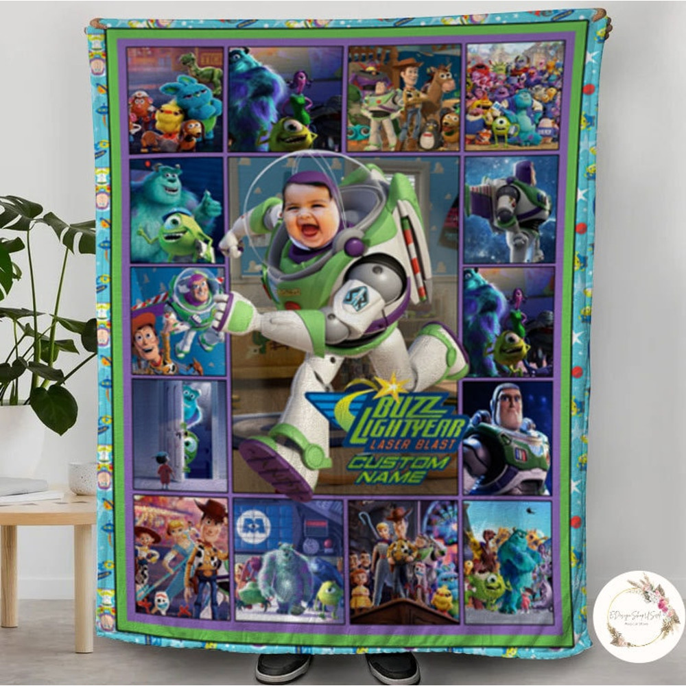 Custom Cartoon Blanket with Face, Kids Toy Story Blanket, Buzz Lightyear Blanket, Personalized Disney Baby Blanket, Toy Story Party birthday.jpg