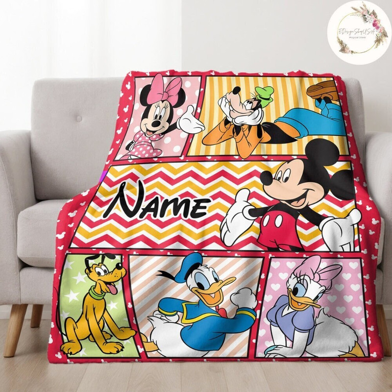 Personalized Mickey and Friends Disney Blanket, Custom Name WDW Disneyland Birthday Baby Blanket, Disney Christmas Bedroom Decor for Kids.jpg