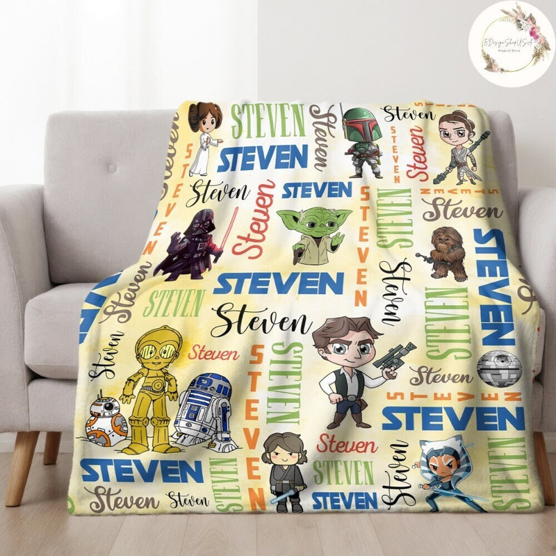 Personalized Watercolor Disney Star Wars Blanket, Custom Name Disney Pixar Toy Story Baby Blanket, Galaxy's Edge Christmas Gift for Kid 2024.jpg