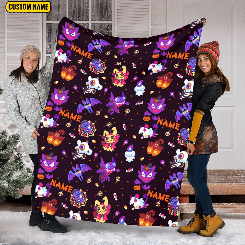 Custom Name Gengar Blanket , PKM Gengar Fleece Mink Sherpa Blanket, Cartoon Anime Blanket, Custom Name Blanket.jpg
