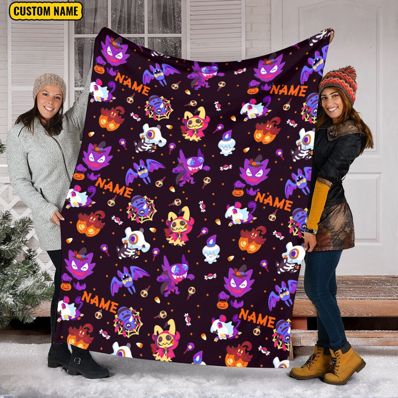 Custom Name Gengar Blanket , PKM Gengar Fleece Mink Sherpa Blanket, Cartoon Anime Blanket, Custom Name Blanket.jpg