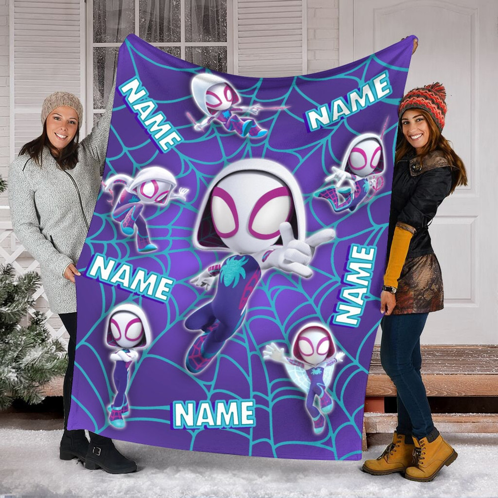 Customized Name Spider Gwen Blanket, Spidey and His Amazing Friends Blanket, Spiderman Blanket, Cartoon Spidey Fleece Mink Sherpa Blanket.jpg