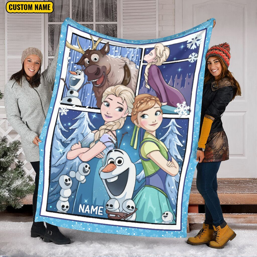 Personalized Name Frozen Blanket, Princess Elsa Blanket, Anna Fleece Mink Sherpa Blanket, Birthday Blanket, Christmas Blanket.jpg