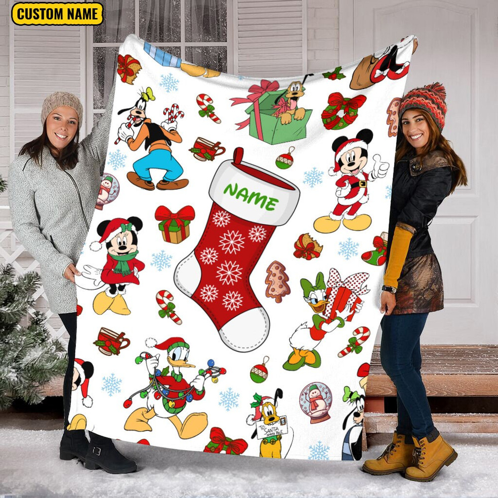 Personalized Name Mickey And Friends Blanket, Christmas Disney Blanket, Minnie, Daisy, Donald, Goofy, Pluto, Fleece Mink Sherpa Blanket.jpg