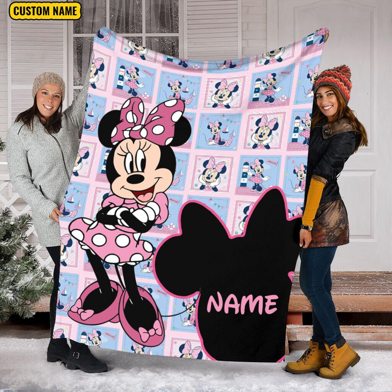 Personalized Name Minnie Blanket , Cute Minnie Fleece Mink Sherpa Blanket, Magic Kingdom Blanket, Custom Name Blanket.jpg