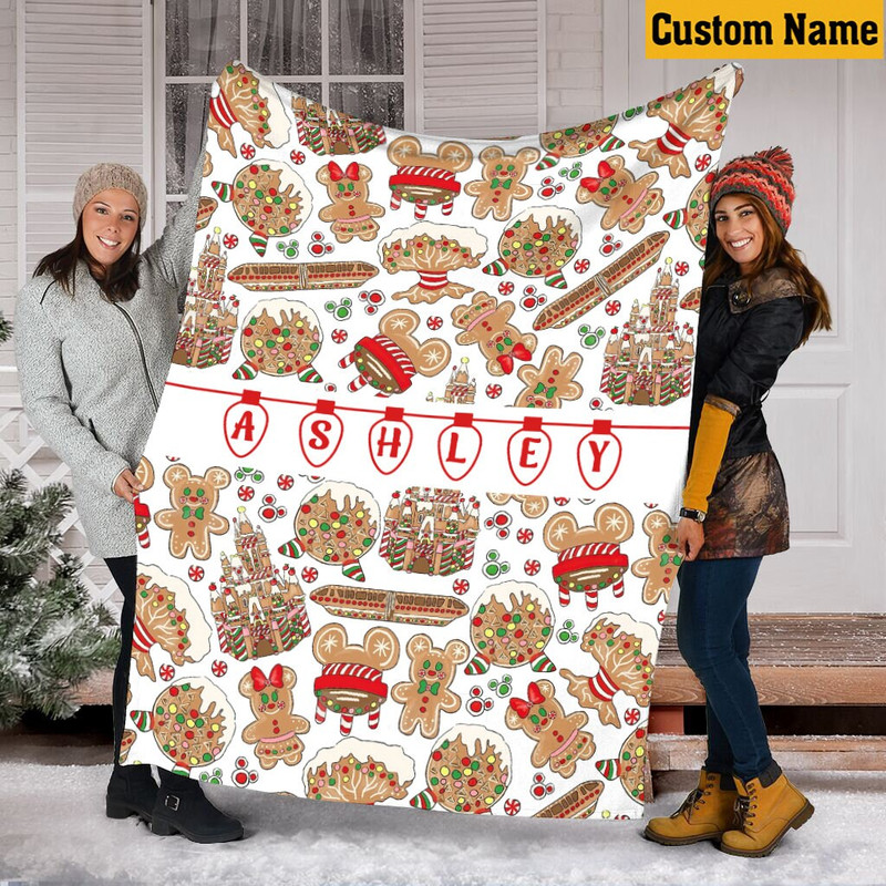 Personalized Name Mickey And Friends Blanket, Christmas Gingerbread Blanket, Custom Blanket, Minnie Donald Daisy Goofy Pluto Blanket.jpg