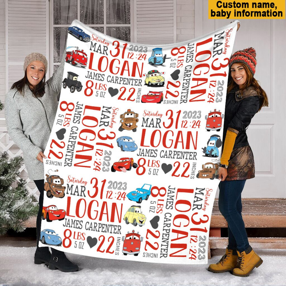Personalized Baby Stats Cars Movie Blanket Birth Stats Lightning MCQueen Baby Blanket Newborn Pixar Car Birth Info Blanket With Name Blanket.jpg