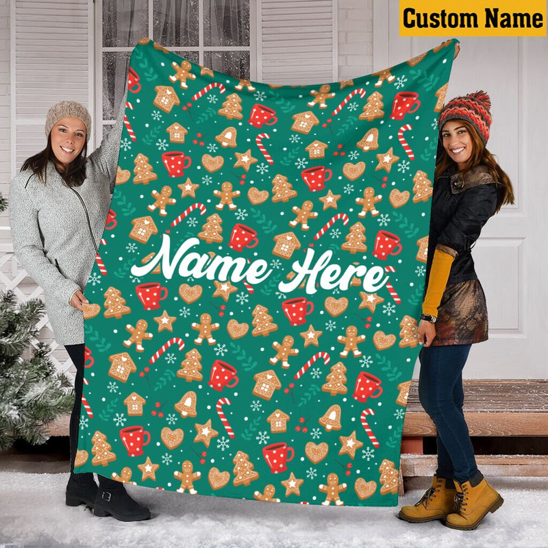 Personalized Name Christmas Blanket, Christmas Gingerbread Blanket, Christmas Tree Blanket, Hot Cocoa Blanket, Fleece Mink Sherpa Blanket 1.jpg