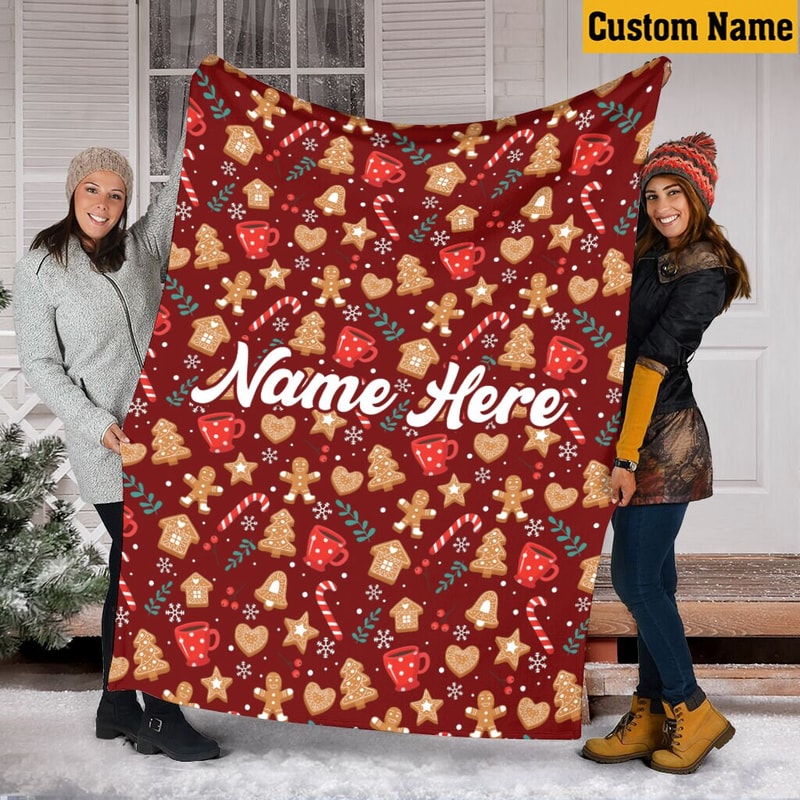 Personalized Name Christmas Blanket, Christmas Gingerbread Blanket, Christmas Tree Blanket, Hot Cocoa Blanket, Fleece Mink Sherpa Blanket.jpg