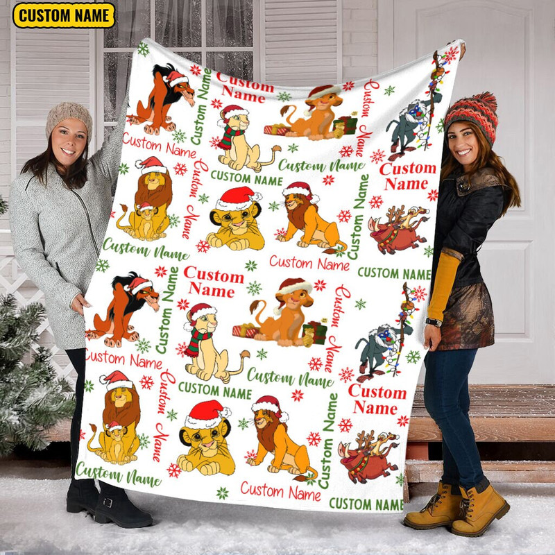 Personalized Name Christmas Lion King Blanket, Lion King Blanket, Disney Blanket, Lion King Characters Blanket, Fleece Mink Sherpa Blanket.jpg