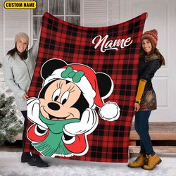 personalized name christmas minnie blanket, christmas disney blanket,