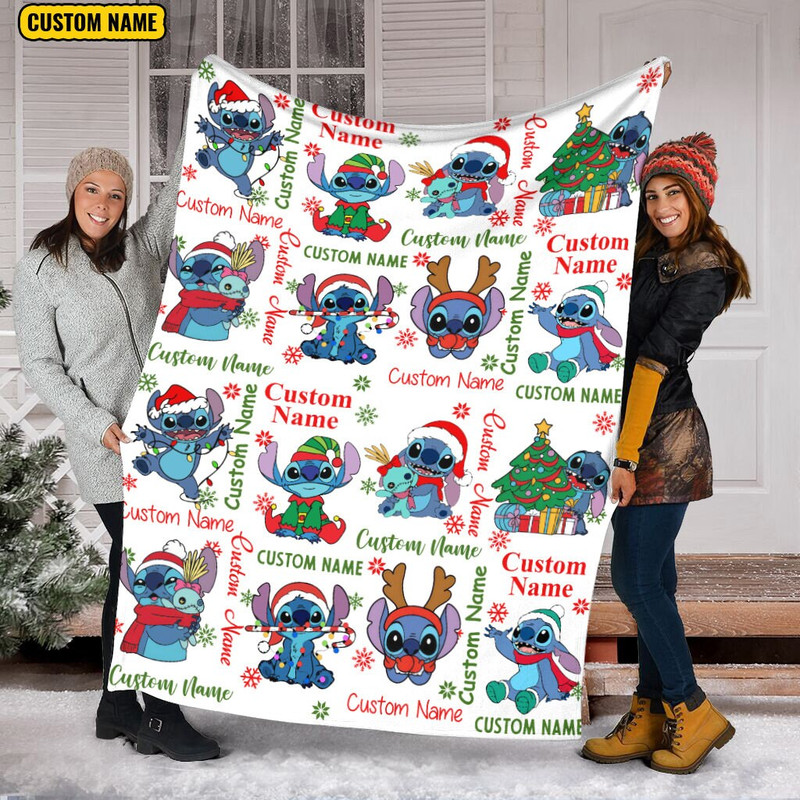 Personalized Name Christmas Stitch Blanket, Santa Stitch Blanket, Disney Blanket, Lilo And Stitch Blanket, Fleece Mink Sherpa Blanket 1.jpg
