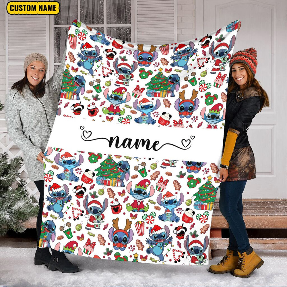 Personalized Name Christmas Stitch Blanket, Santa Stitch Blanket, Disney Blanket, Lilo And Stitch Blanket, Fleece Mink Sherpa Blanket.jpg