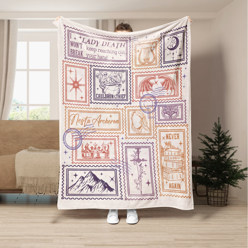 Nesta Archeron, Silver Flames Book Blanket Sarah J Maas Velaris Crescent City Rhysand Cassian SJM Bookish Fleece Blanket.jpg