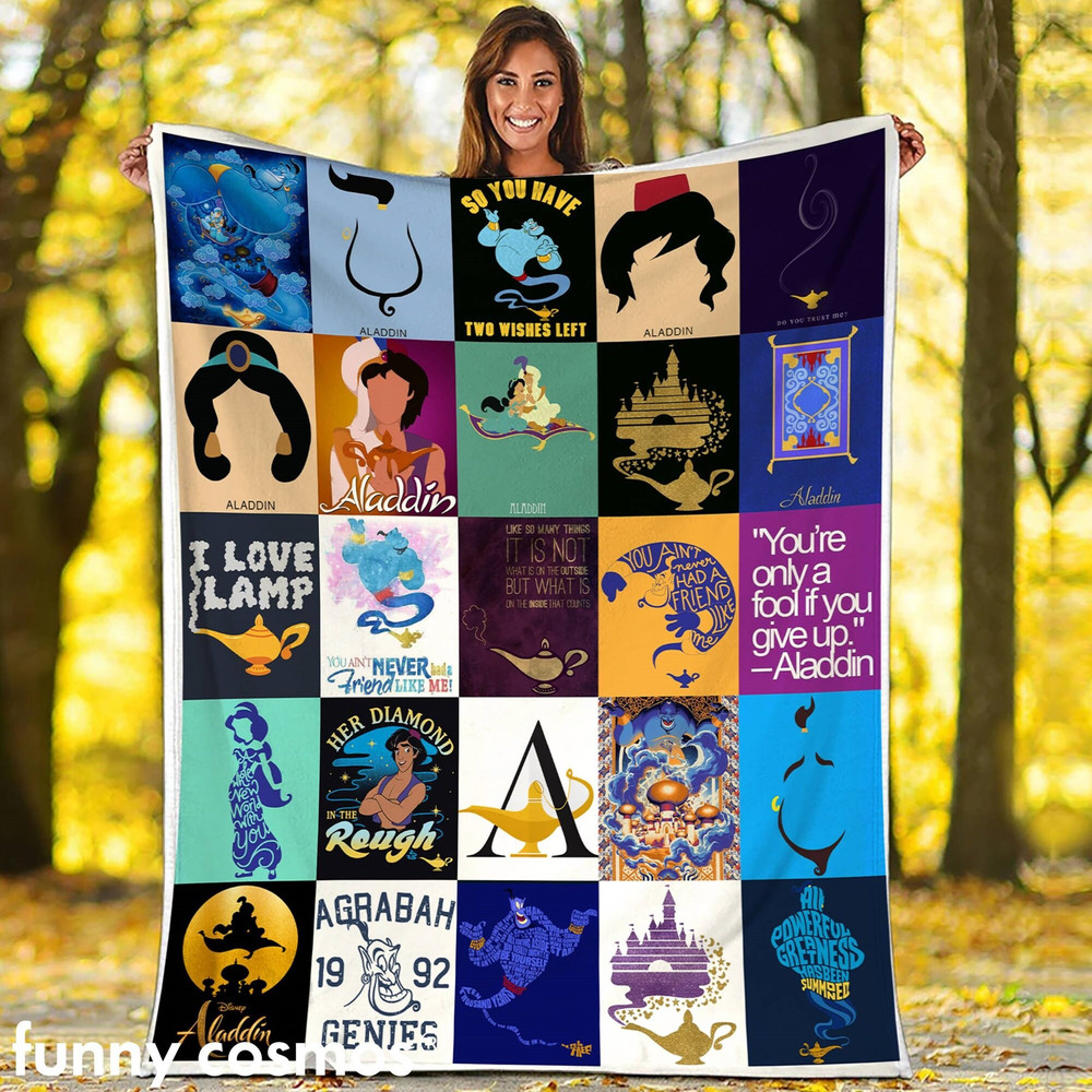 Aladdin Fleece Blanket  Aladdin Characters Blanket  Aladdin Jasmine Genie Throw Blanket for Bed Couch Sofa.jpg