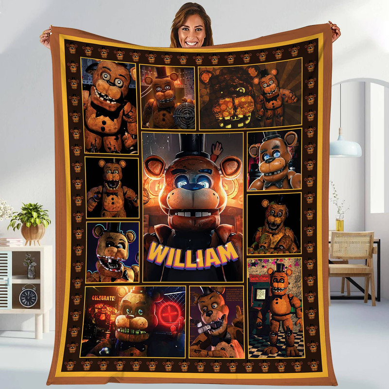 Personalized Five Nights at Freddy Blanket  Freddy Fazbear Bonnie Chica Foxy Blanket  Fnaf Fleece Blanket Throw Blanket for Bed Couch Sofa.jpg