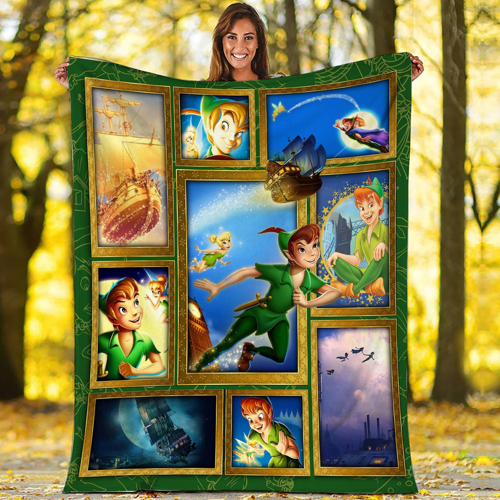 Peter Pan Fleece Blanket Tinker Bell Peter Pan Never Grow Up Blanket Captain Hook Magic Kingdom Throw Blanket for Couch Sofa.jpg