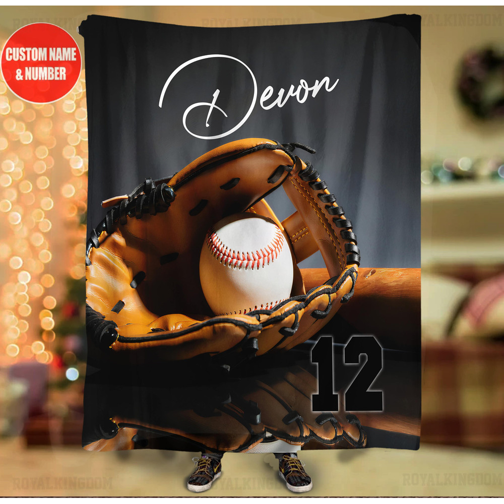 Personalized Name and Number Baseball Blanket Baseball Blanket for Son, Grandson, Baseball Boy Birthday Gift for Baseball Lover 01.jpg