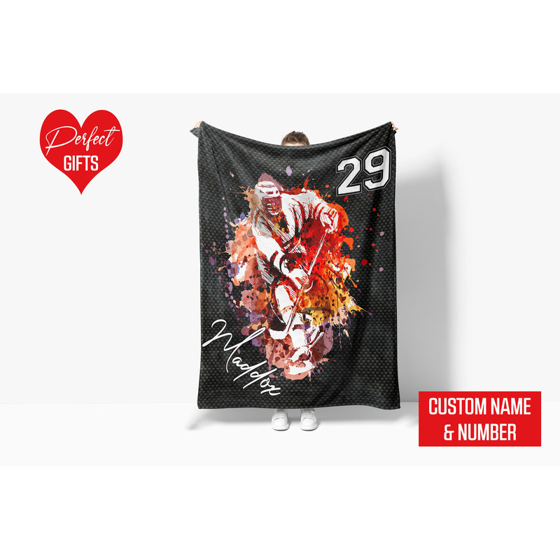 Personalized Name and Number Ice Hockey Blanket Hockey Blanket for Son, Grandson, Hockey Boy Custom Name Birthday Gift for Hockey Lover 06.jpg