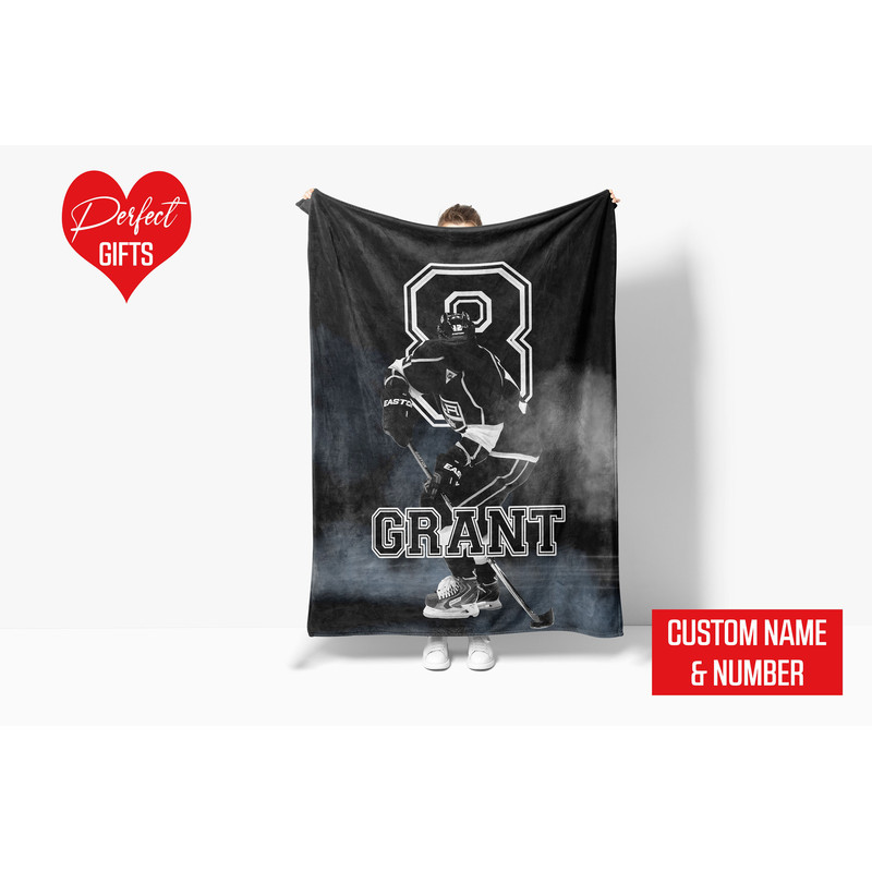 Personalized Name and Number Ice Hockey Blanket Hockey Blanket for Son, Grandson, Hockey Boy Custom Name Birthday Gift for Hockey Lover 07.jpg