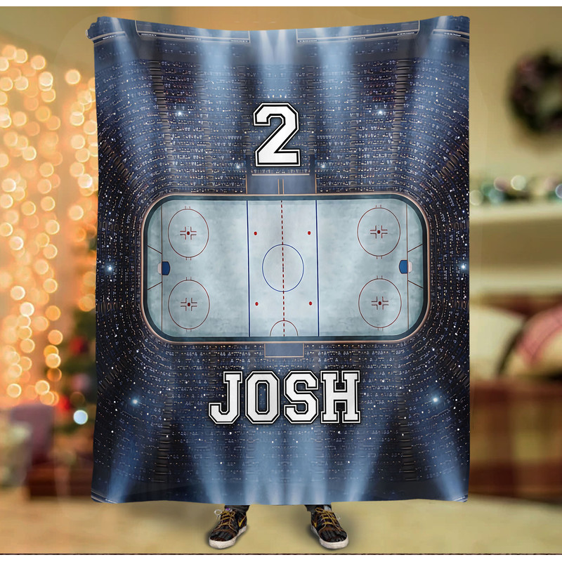 Personalized Name and Number Ice Hockey BlanketHockey Blanket for Son, Grandson, Stadium Hockey Custom Name Birthday Gift for Hockey Lover.jpg
