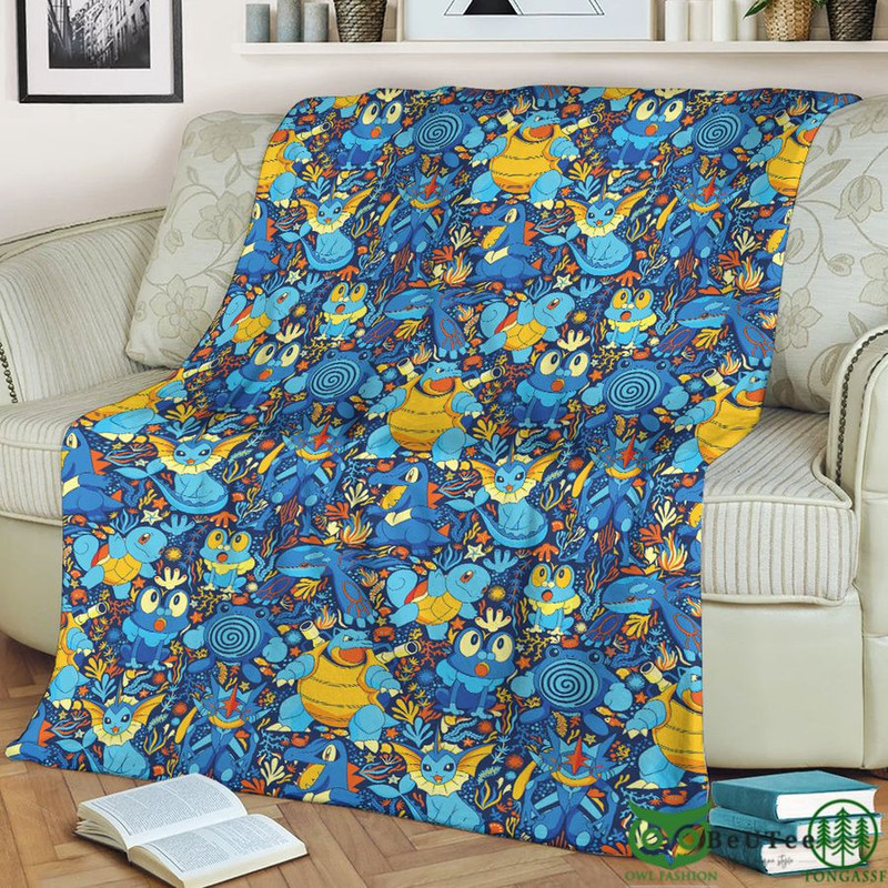 Anime PKM Water Seamless Pattern Custom Soft Blanket.jpg