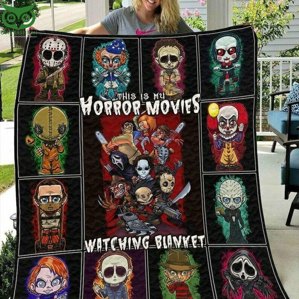 Horror Movies Chibi Characters Watching Halloween Blanket.jpg