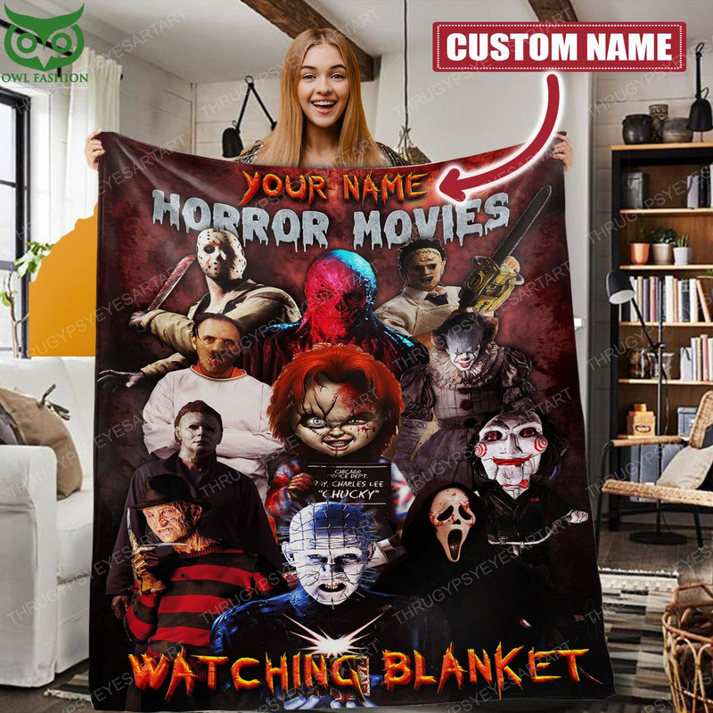 Personalized Watching This Is My Horror Movie Halloween Blanket.jpg