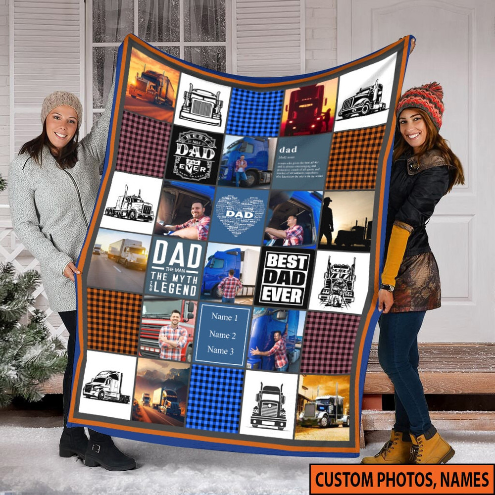 Custom Name And Photo Blanket, Truck Driver Gift For Trucker Birthday gift For Dad, Father's day Blanket Gift for Daughter, Driver Blanket.jpg
