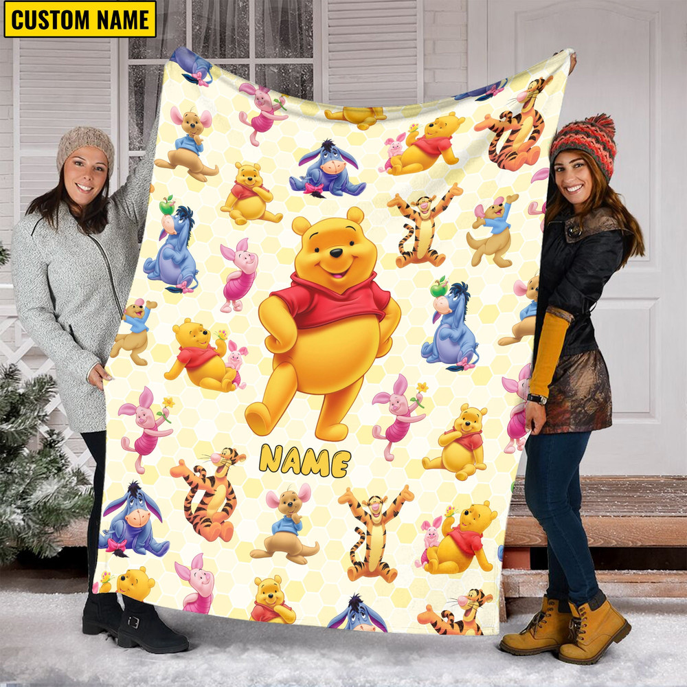 Personalized Winnie The Pooh Blanket, Pooh Bear Blanket, Winnie The Pooh and Friends Blanket, Tigger Piglet Eeyore Blanket, Cartoon Pooh.jpg